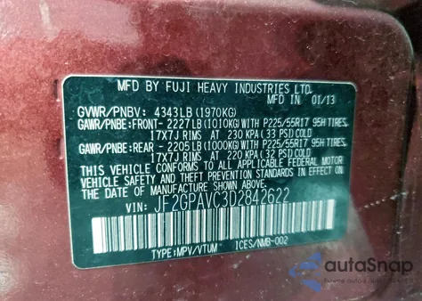 2013 Subaru Xv Crosstrek 2.0 Premium from USA, damaged, VIN JF2GPAVC3D2842622